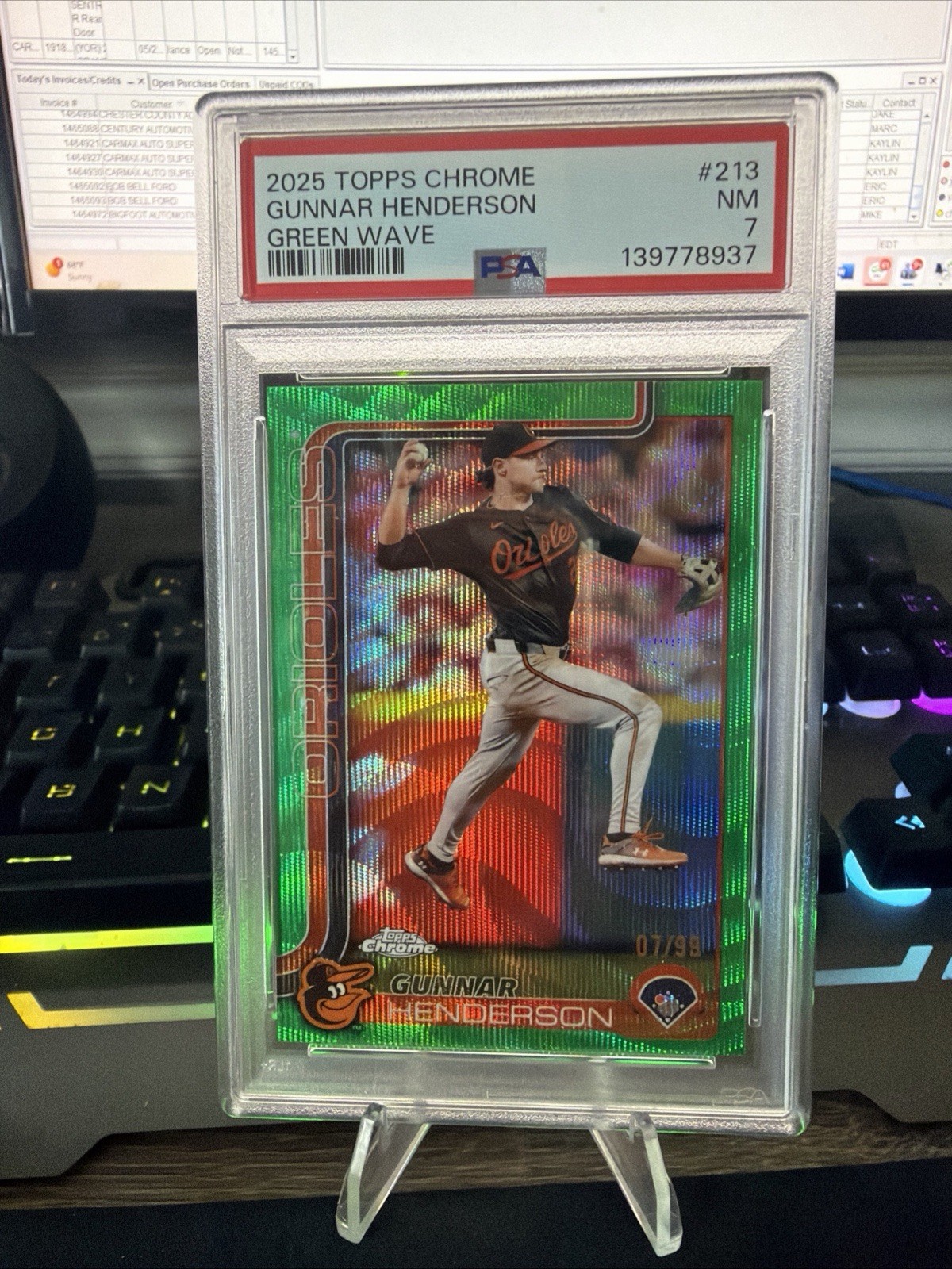 2025 Topps Chrome Gunnar Henderson Green Wave 7/99  Psa NM 7