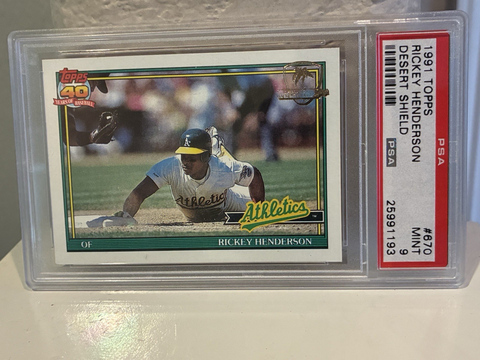 1991 Topps Desert Shield Rickey Henderson #670 PSA 9 Mint ATHLETICS HOF J