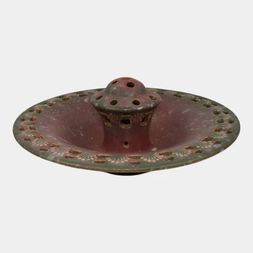 Roseville Ferella Red 1930 Art Deco Pottery Flower Frog Bowl 87-8