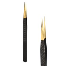 5.3" 135mm Lash Tweezers High Precision Eyelash Extensions Tweezer, Black Gold