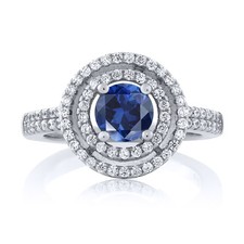 925 Sterling Silver Created Sapphire Engagement Ring For Women  1.96 Cttw 
