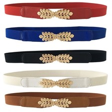 Women's Leaf Design Elastic Stretch Belt for Jeans Dresses Casual Wear Adjustabl