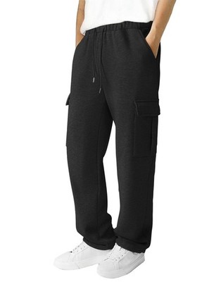 Men's Fleece Cargo Sweatpants Loose Fit Cotton Joggers with 5 Pockets Open Bo...