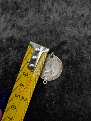 Old Antique English Sterling Silver Victorian Love Token Coin Pendant Charm - Picture 6 of 7