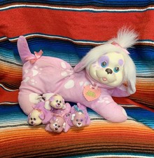 Vintage Puppy Surprise Mom Purple White Spotted Dog Plush 1991 Hasbro 4 Puppies