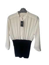 Next Cream 3/4 Sleeve Blouse With Black Ribbed Knitted Waistband BNWT