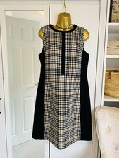 Hobbs Joy Camel Black Wool Check Plaid Shift Dress UK 14 RRP £159
