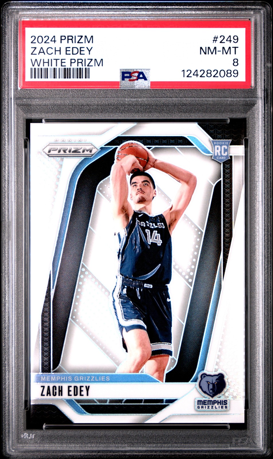 2024 Panini Prizm #249 Zach Edey White Prizms Rookie Card RC /175 PSA 8