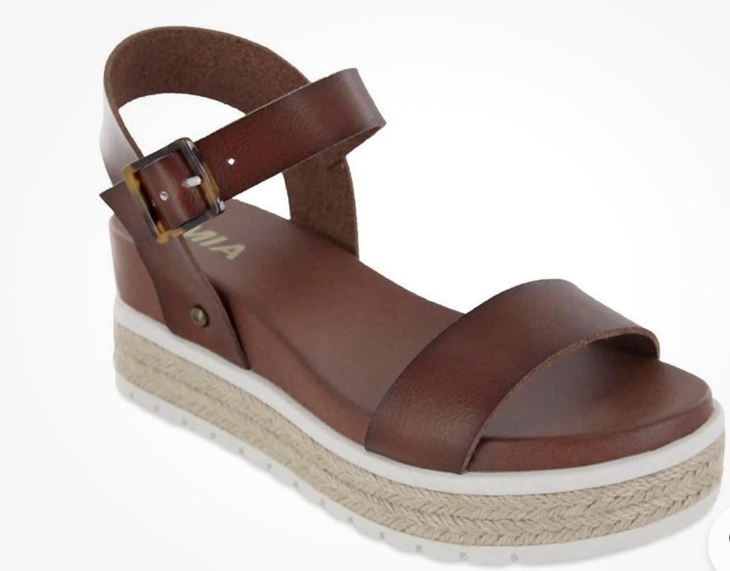 APL Sandali MIA platform espadrillas rafia pelle vegan taglia 9 marrone cognac NUOVI!