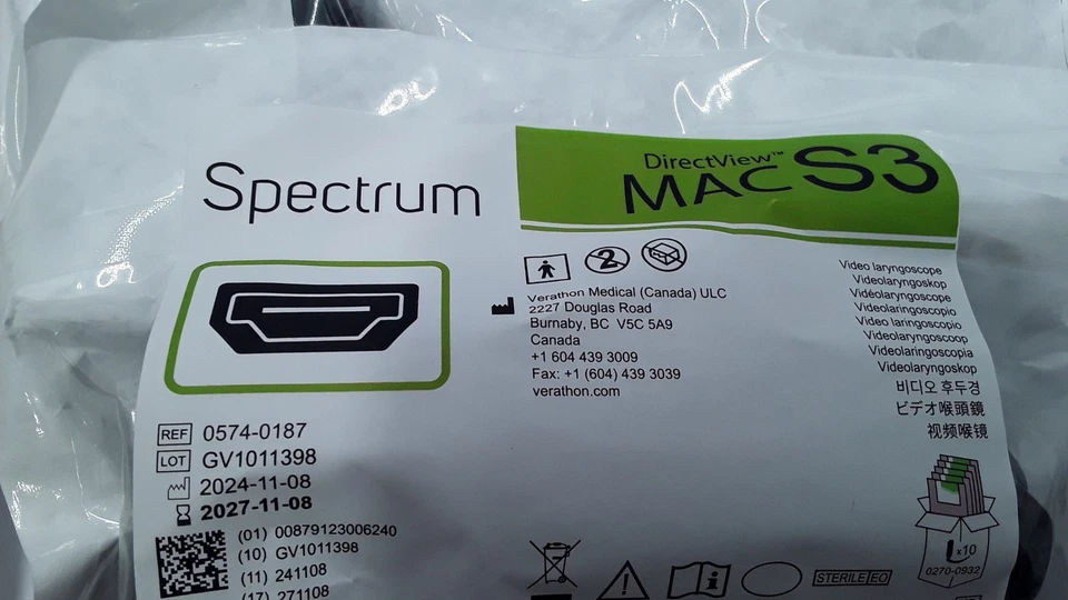 Juego de 10 Verathon GlideScope Spectrum Mac S3 REF 0574-0187 Foto 3 de 4