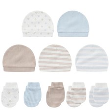 Cotton Newborn Baby Hat Mittens Set for Boys Girls 0-6 Months Infant Caps