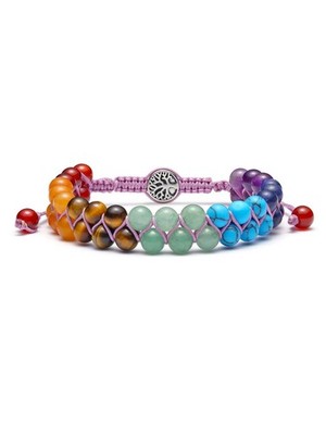 Top Plaza 7 Chakra Stone Bead Bracelet Healing Crystal Double Layer Natural