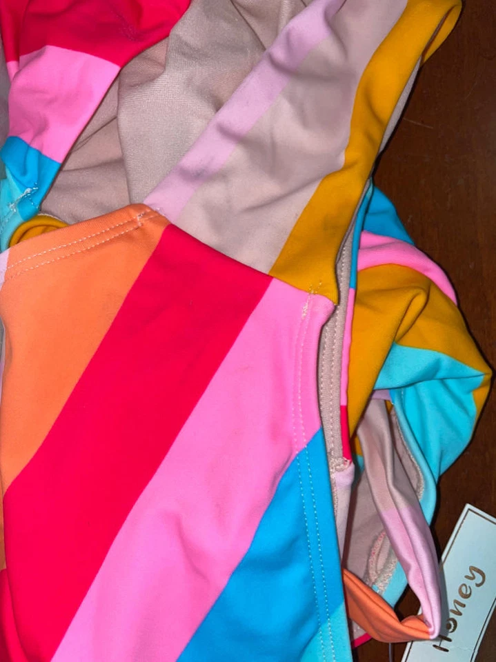MSRP $40 Hula Honey Swimwear Juniors Striped One-Piece Size Large (STAINED) - Image 2 of 2