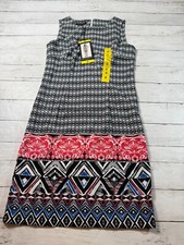 Mario Serrani Womens Black/White Pattern Sleeveless Round Neck Shift Dress Sz. 6