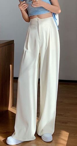 Women's Elastic High Waist Irregular Draped Business Dress Pants Wide Leg XS~L - Picture 30 of 32