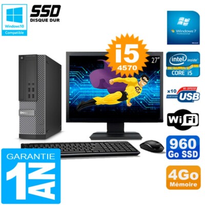 PC DELL 7020 SFF Bildschirm 27 '' Core I5-4570 RAM 4Go Festplatte 960 GB SSD Wifi