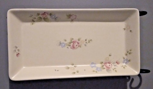 Pfaltzgraff Tea Rose Sled Serving Tray Ceramic Metal Holding Rack Centerpiece - Picture 6 of 9