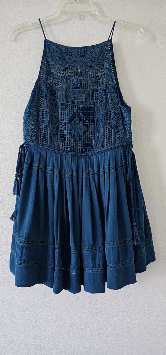 free people blue crochet dress Teagan Floral Hand Crochet Midi Dress - Blue main image 1