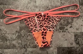 NWT VICTORIA'S SECRET PINK LARGE LEOPARD LACE DOUBLE STRAPPY RARE THONG PANTIES