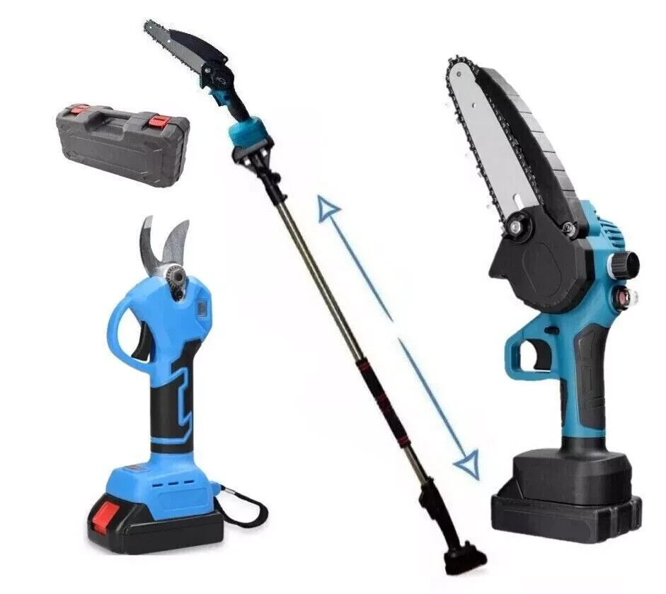 Kit potatura forbice cesoia + motosega 6" a batteria 26V + asta telescopica