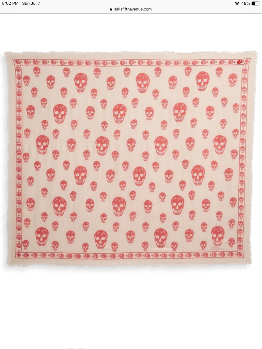 NWT Alexander McQueen $395 Black Skull Modal / Silk Scarf, Rose