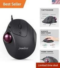 Wired Ergonomic Trackball Mouse - 7 Buttons with DPI Switch for Easy Navigation