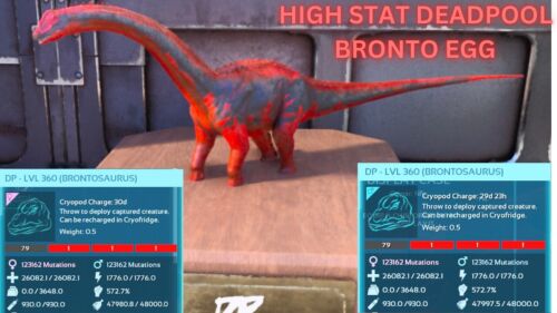 Ark Survival Ascesed pve 1 High Stat Deadpool Bronto Egg PC/XBOX/PS5 - Foto 1 di 1