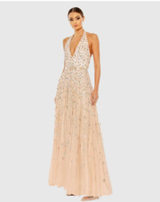 MAC DUGGAL 5654 FLORAL EMBELLLISHED HALTER STRAP A-LINE BLUSH  GOWN  sz 6