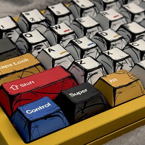PBT Comic Style Keycaps Cherry Profile Complete Set 136 Keys Keycaps Suitable - Afbeelding 6 van 15