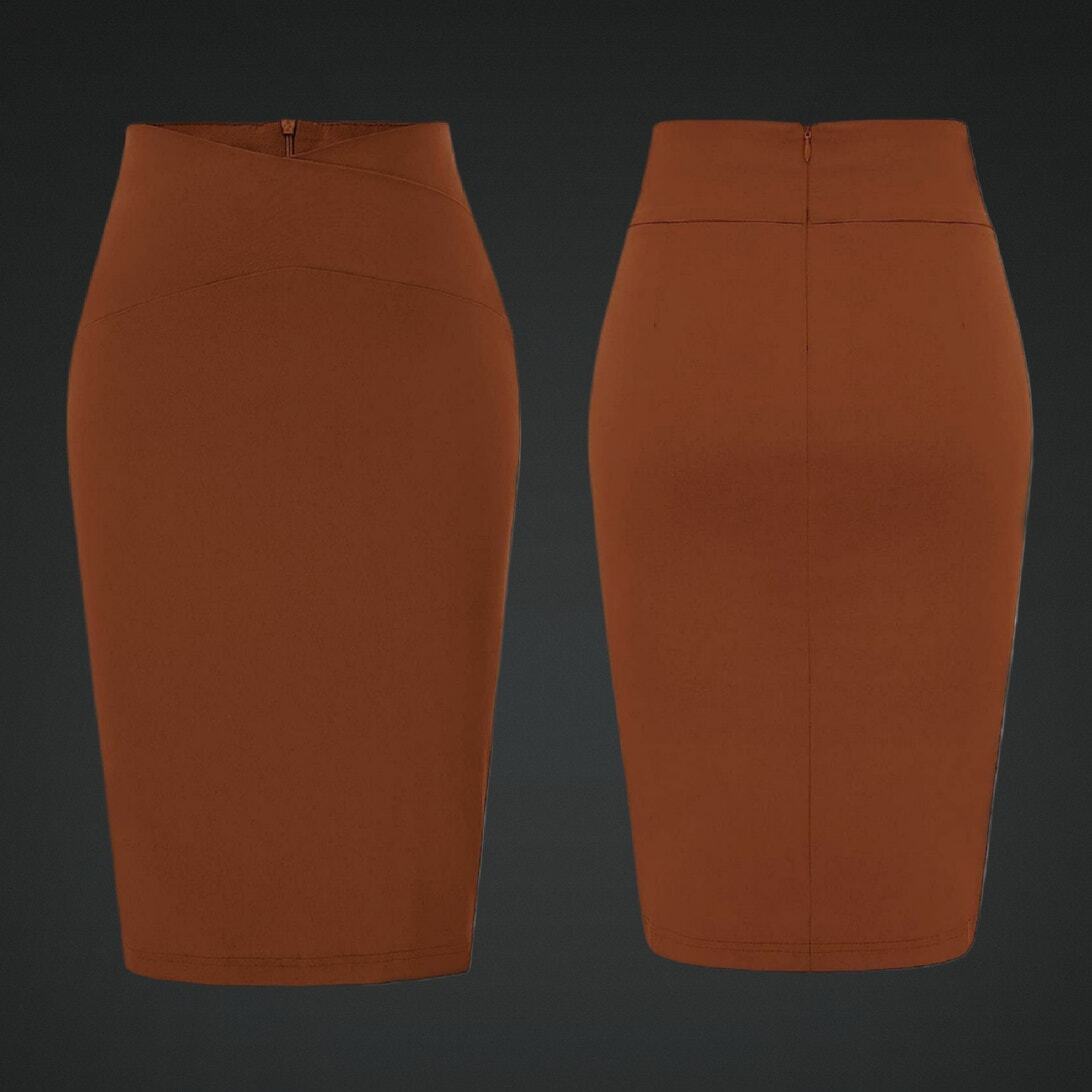 Elegant Brown Grace Karin Pencil Skirt for Women Size M