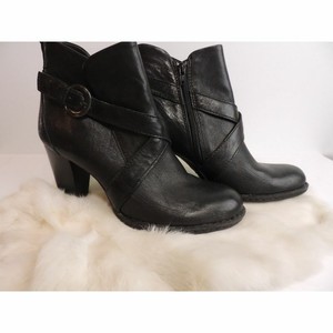 black ankle boots stacked heel