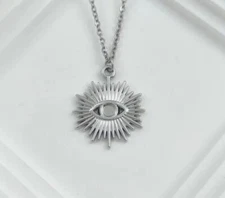 Zircon Evil Eye Petite Pendant Necklace For Women Stainless Steel Turkish 20-9
