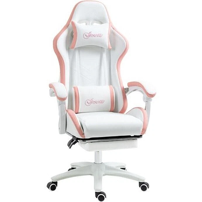 White PU Leather Gaming Chair Reclining Computer Chair Lumbar