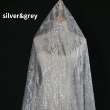Shiny Sequin Mesh Fabric Lace Sheer Tulle Voile Cloth for Wedding Dress Sewing