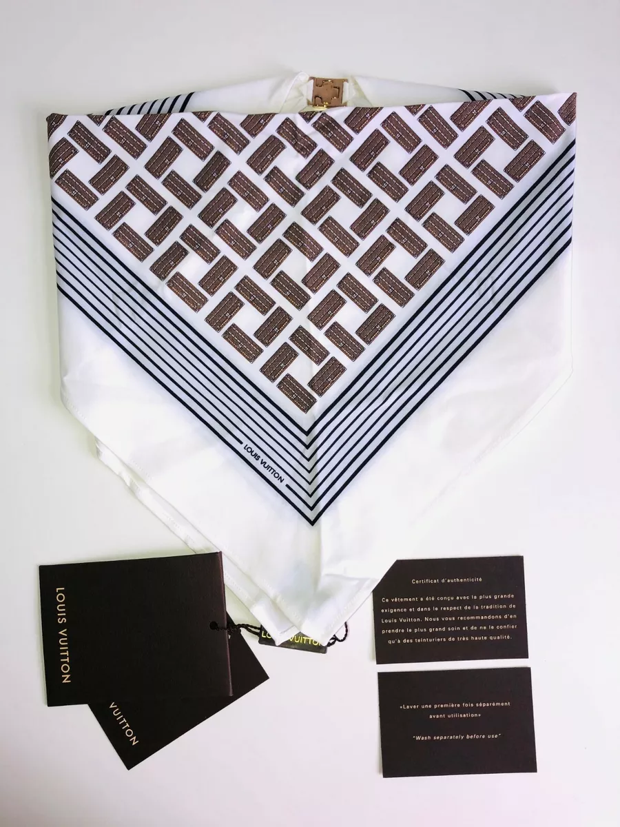 NWT LOUIS VUITTON Maillot B. Trunk Print Bandana Scarf in Brown & White w/  COA