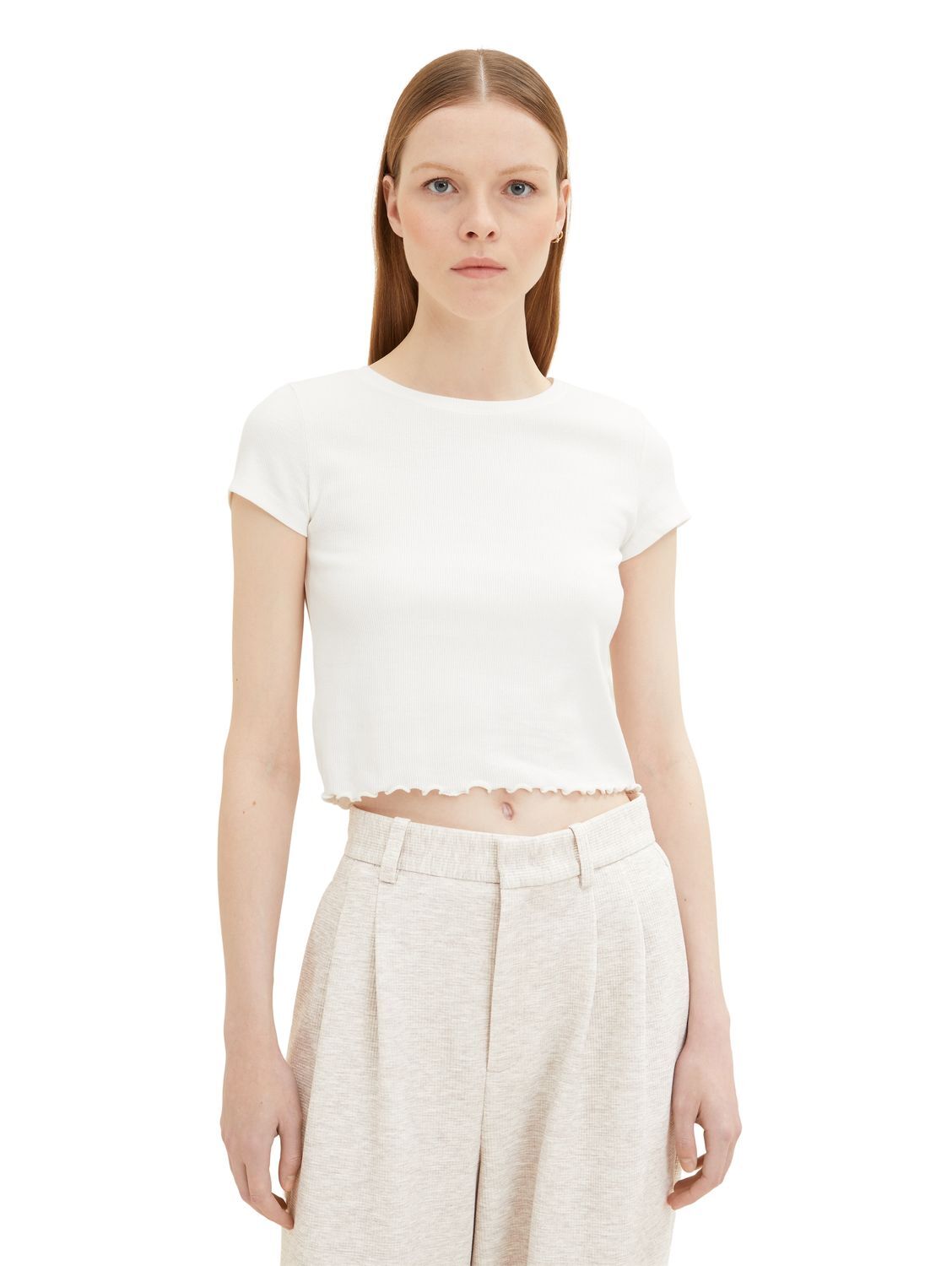 Джинсовая футболка Tom Tailor Damen с коротким рукавом в рубчик XS S, M, L, XL, XXL Baumwolle
