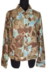 Coldwater Creek NWT Petite Large Brown Aqua Floral Linen Blend Jacket    T20