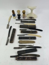 9- Vintage Early Straight Edge Razors & Brushes  With Boxes