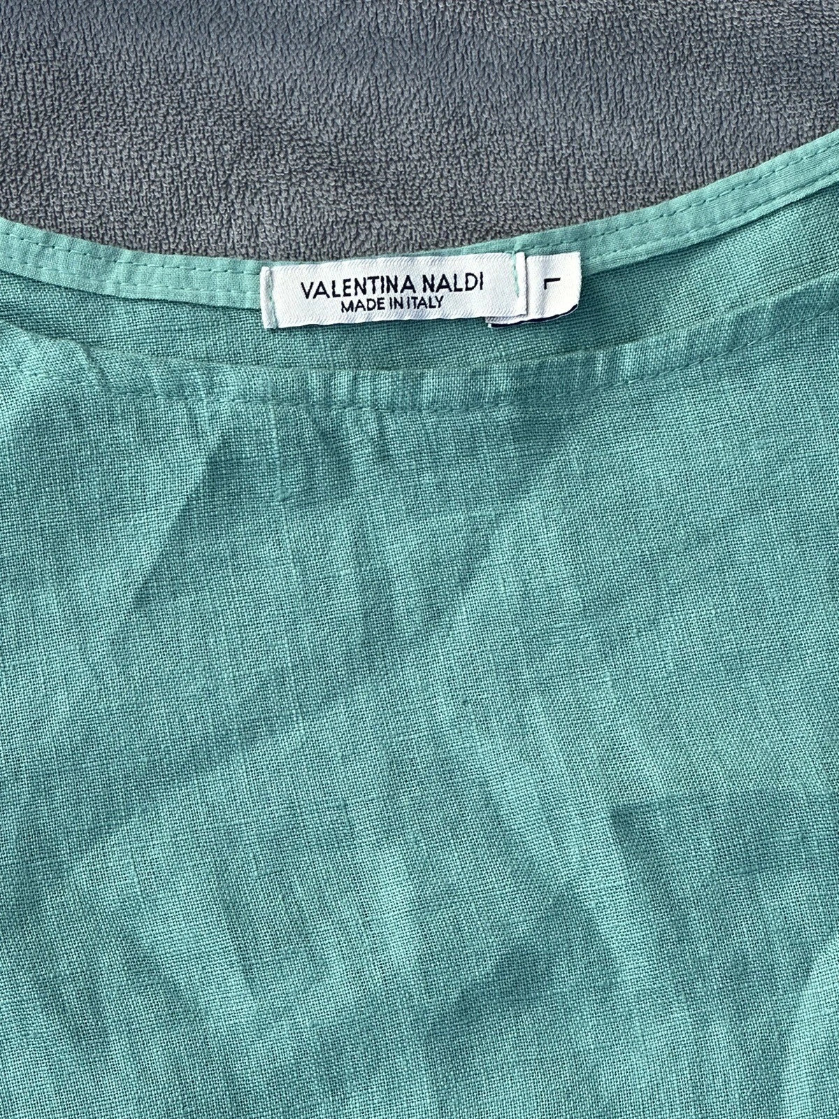 VALENTINO Abito Valentina Naldi blu verde acqua lino scoop collo manica dettagliata taglia L