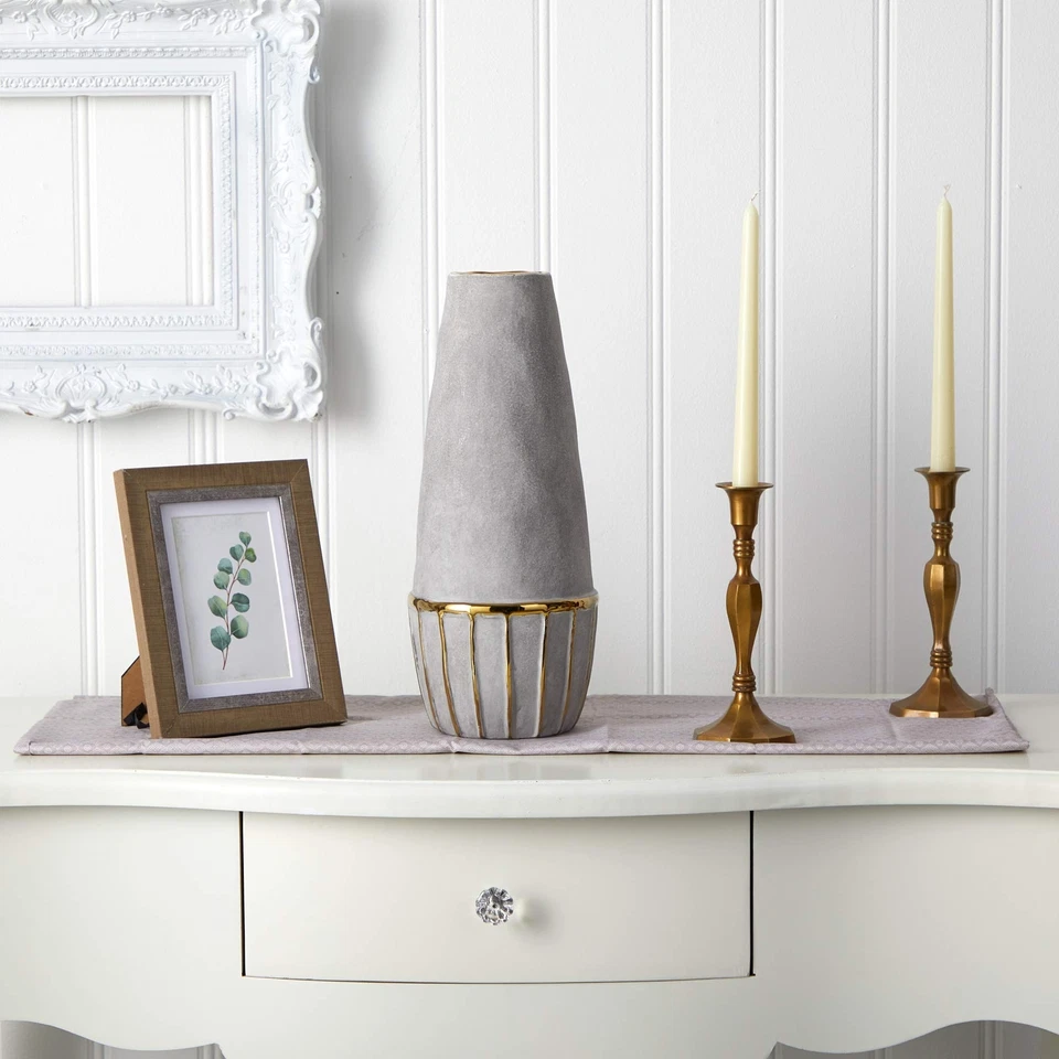 Почти натуральный 15 дюймов Декоративная ваза с золотыми акцентами королевский камень - Изображение 3 из 3