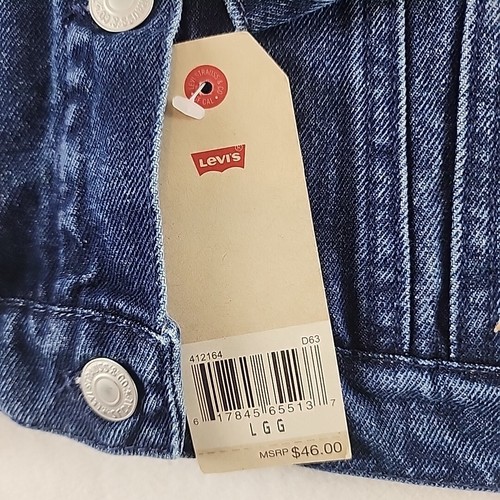 Chaqueta de Camionero Levi's Niñas Algodón Lavado Oscuro Denim Botón Delantero Talla LG 12-13 Años - Imagen 3 de 6