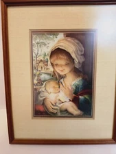 Vtg  Ferrandiz Mother & Child Wall Portrait with  Original Frame Signed  12x15