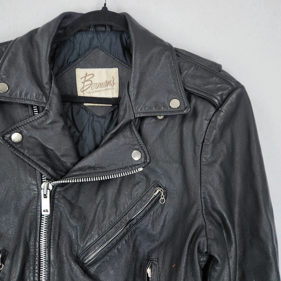 Bermans куртка женщин 38 США средний черный винтажный 80-х кожи Moto классический мотоциклиста - Изображение 2 из 4