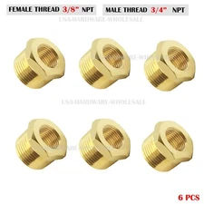 6PC 3/4" Male x 3/8" Female NPT Pipe reducer Hex Bushing adapter Brass Fitting