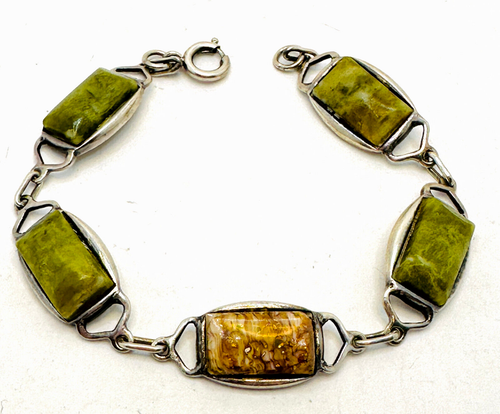 Irish Connemara Marble Four Wishes Spring Bangle Bracelet - Genuine Green Marble & Stainless Steel - View #4