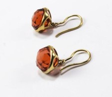 BACCARAT GOLD VERMEIL OVER SILVER ORANGE CRYSTAL GLASS DROP HOOK EARRINGS