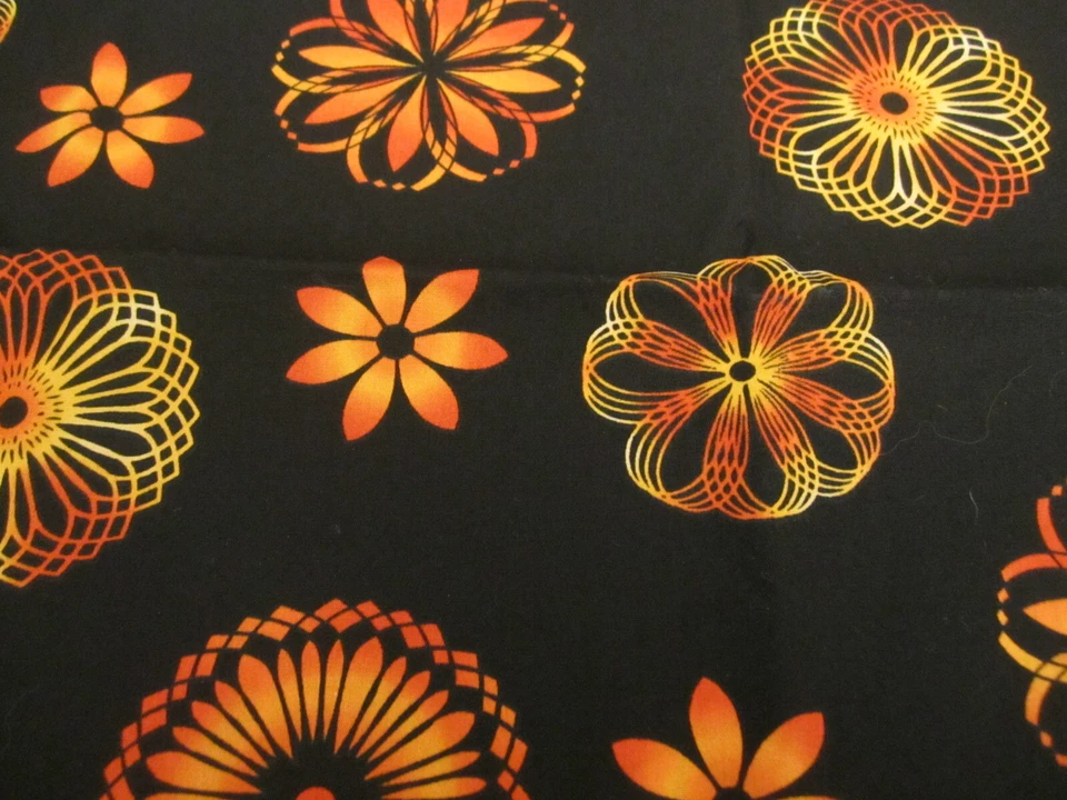 Cotton Fabric A new twist Orange Yellow Circles on Black by Hoffman 1yd 7" x  44 - Image 3 of 4