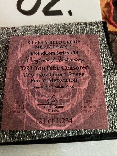 SILVER SHIELD 2021 2oz YouTube Censored. This Is the 2 Oz. Proof!!! No Reserve!! - Picture 3 of 3
