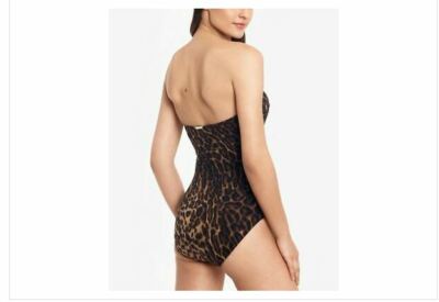 $132 NWT Ralph Lauren Brown Ocelot Twist Front One Piece Swimsuit pmy0322a
