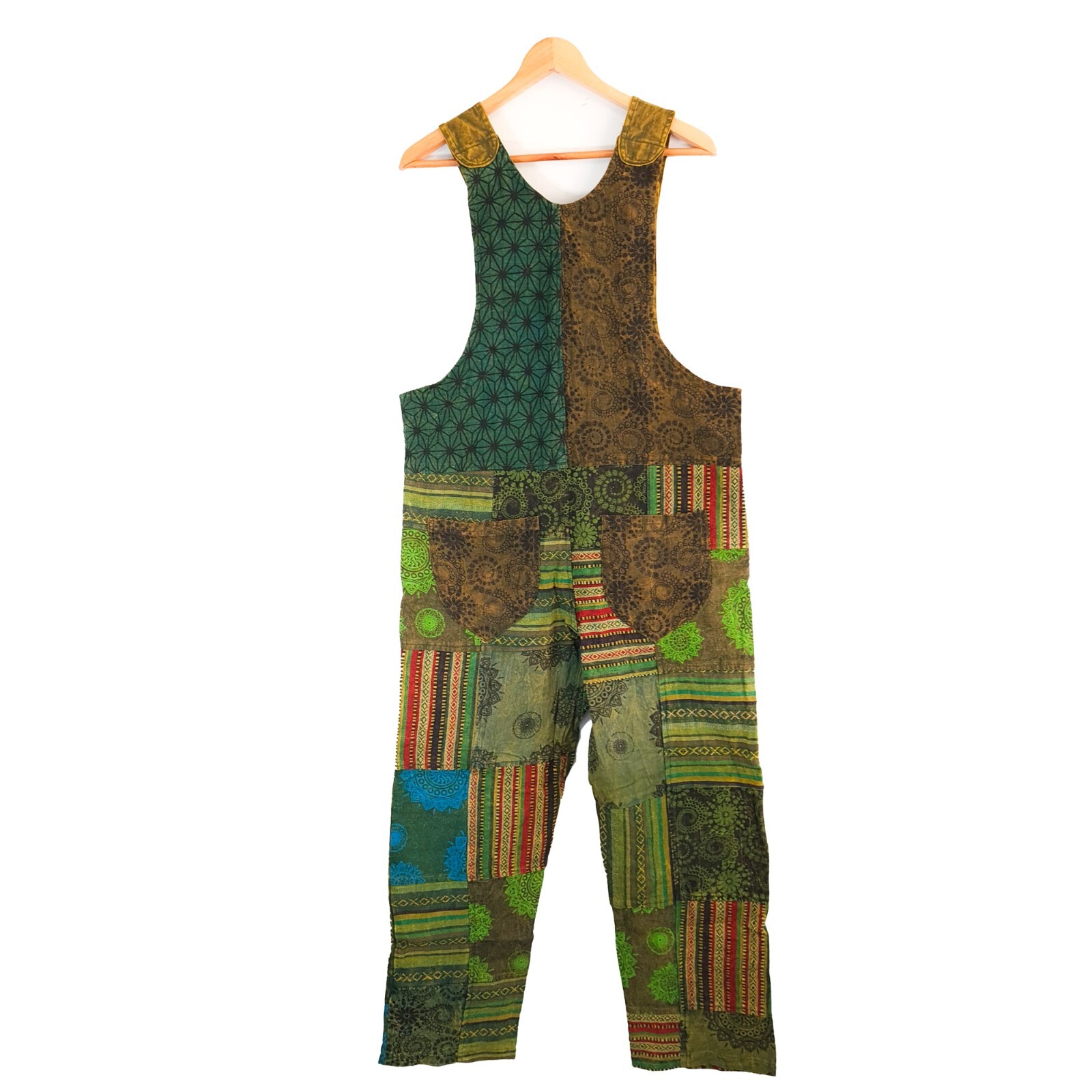 Green Boho Overalls Dungarees Patch Playsuit Festival Summer Hippie Comfortable image 4